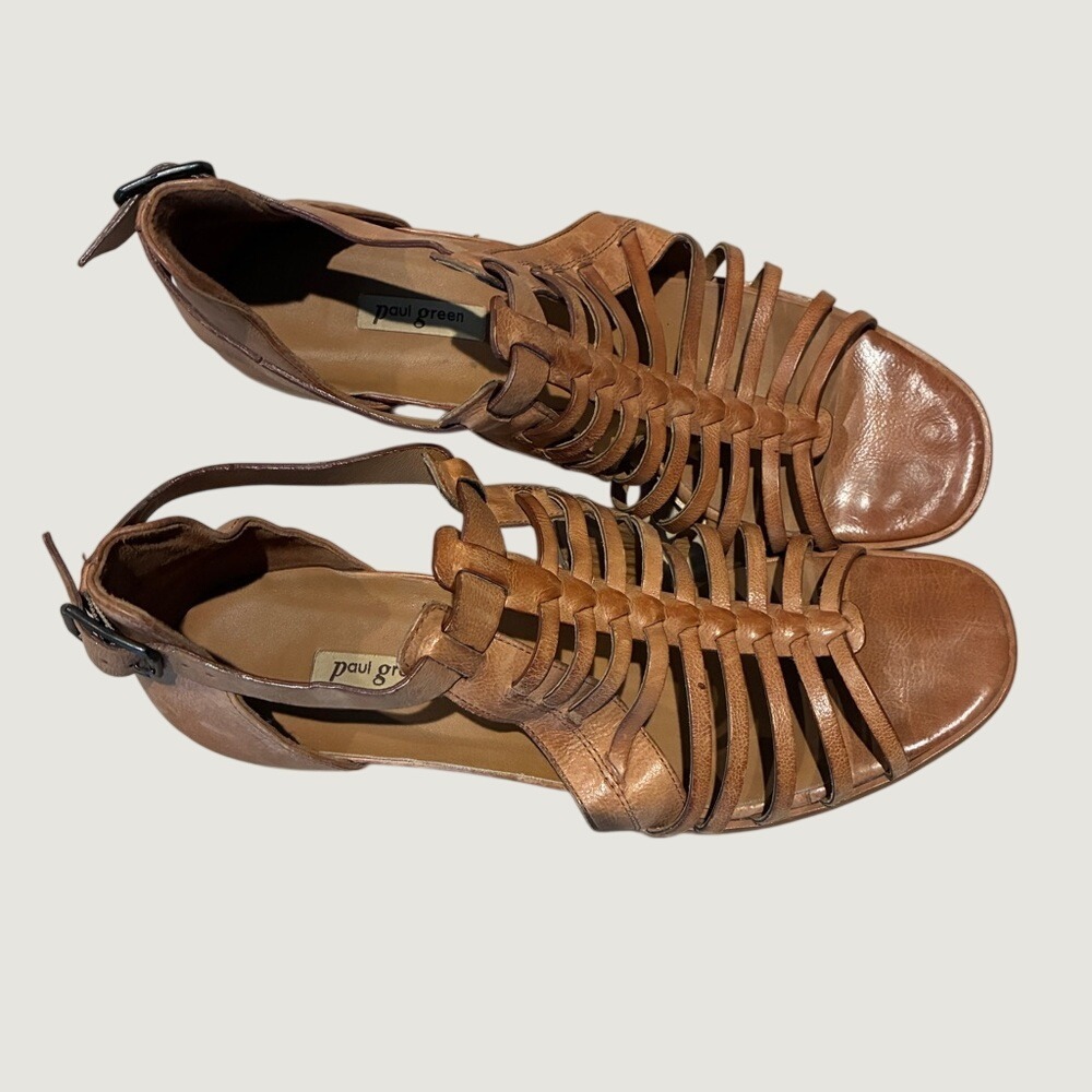 Paul Green Brown Leather Christy Heel Strappy Block Heel Design Sz 9.5 / UK 7 - Picture 2 of 13